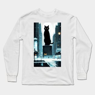 Black yule Cat at night 2 Long Sleeve T-Shirt